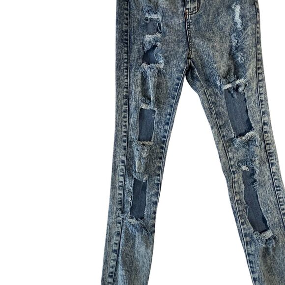 Forever 21 Jeans Women 24 Mid Rise Distressed Destroyed Skinny Stretch (W20 L27) - Picture 9 of 16